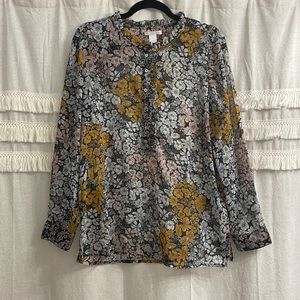 H&M floral blouse, semi-sheer, ruffle details, size 10
